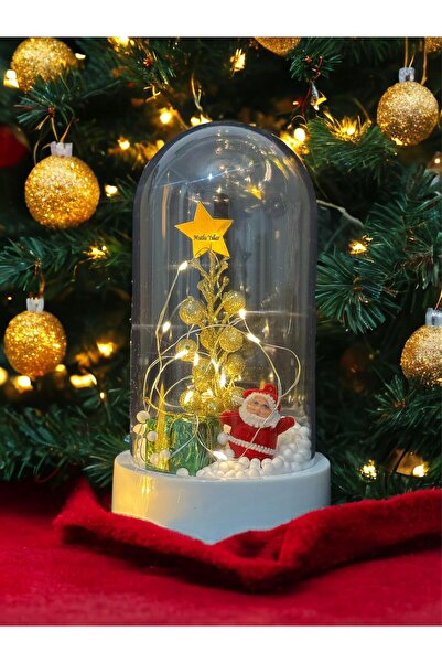 Lapidaria Büyük Boy Noel Baba Temalı Yılbaşı Süslü Peri Led Işıklı Fanus ve Mavi Kartanesi Kolye