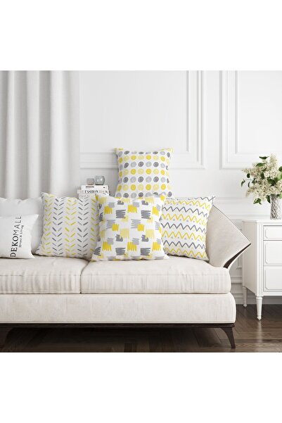 dekomall home & living Husă de pernă cu două fețe, cu dungi galbene boeme, 4 ...