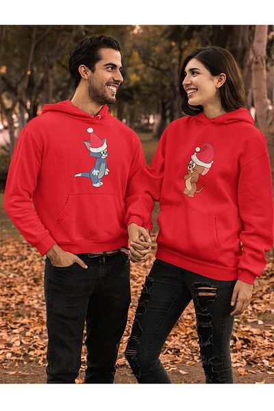 Moda Wear New Season New Year's Special Tom And Jerry Printed Lover Couple Combination Sweatshirt