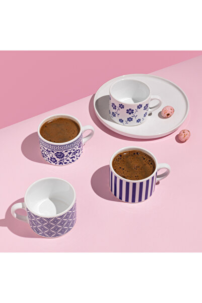 Vivas Mavi Beyaz Desen 4'lü Set Küçük Kupa, Double Türk Kahve Fincanı, kahve fincanı, kupa bardak