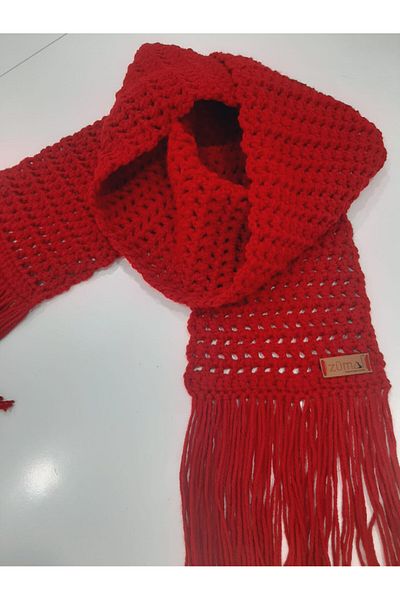 ZÜMAL Hand Knitted Multicolored Scarf Camisole Handmade (RED)