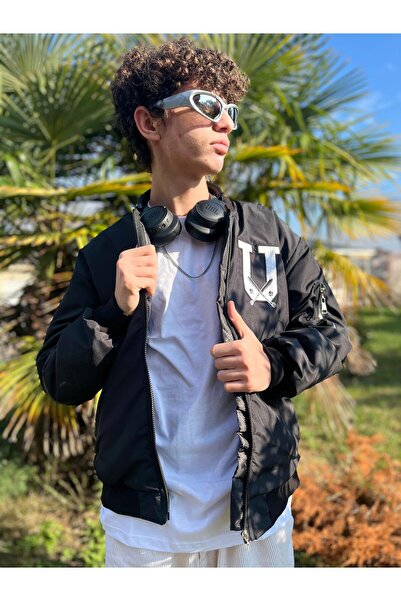 FUWEAR Trend Oversize U Haină bomber din micro-țesătură cu broderie cu litera U
