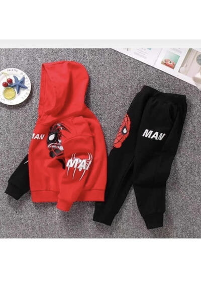 MDM BUTİK Κόκκινο και μαύρο σετ παιδικής φόρμας Spiderman