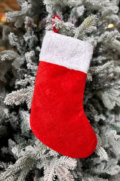 Huzur Party Store New Year Patterned Plush Socks 40x33 Cm Red White Color New Year Pine Tree Vine Hanging Tree Ornament