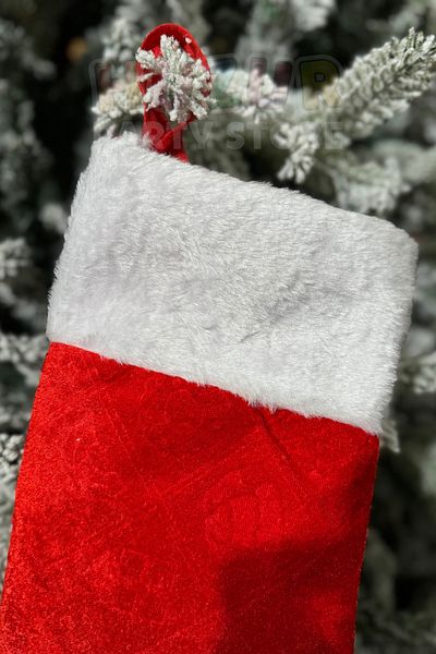 Huzur Party Store New Year Patterned Plush Socks 40x33 Cm Red White Color New Year Pine Tree Vine Hanging Tree Ornament