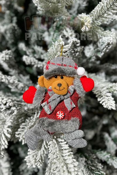 Huzur Party Store Plush Cute Teddy Bear Christmas Tree Hanging 18 cm Ornament Red Gray