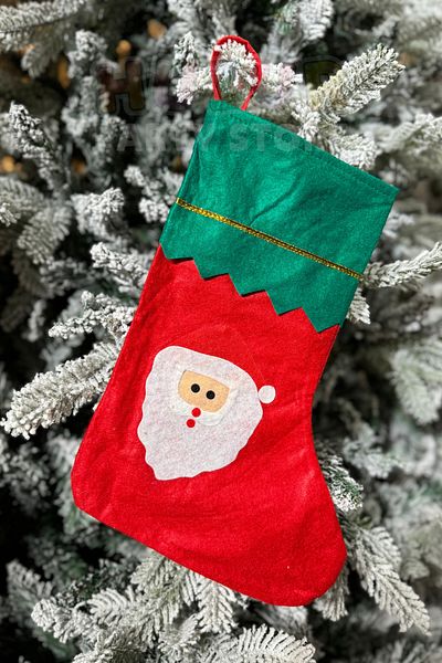 Huzur Party Store Santa Claus Christmas Stocking 25x35cm Red Green Colored New Year Pine Tree Vine Hanging Decor Ornament