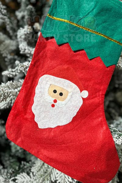 Huzur Party Store Santa Claus Christmas Stocking 25x35cm Red Green Colored New Year Pine Tree Vine Hanging Decor Ornament