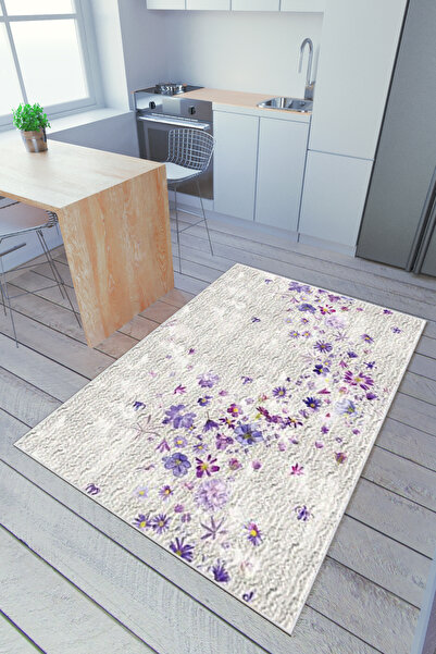 10 Post Online Mutfak Halısı Mor Mavi Dijital Baskı Yolluk Kaymaz Yuvarlak Ov...