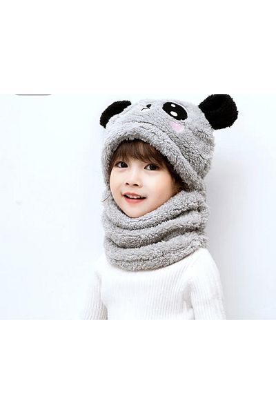 Meyra Accessories 1 Piece Cute Plush Panda Necklace Hat with Color Options Red Cream Brown Gray Pink