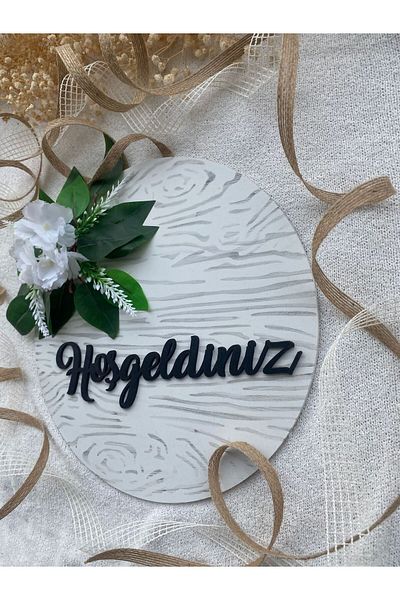HOBİ55 Στολίδι Πόρτας Καλώς ήρθατε Λευκό Δώρο Με Φύλλα 2024-3