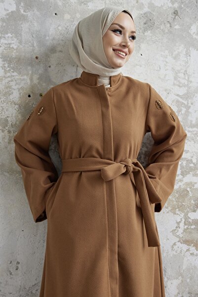 InStyle Nomira Stone Detailed Belted Stash Abaya - Tan