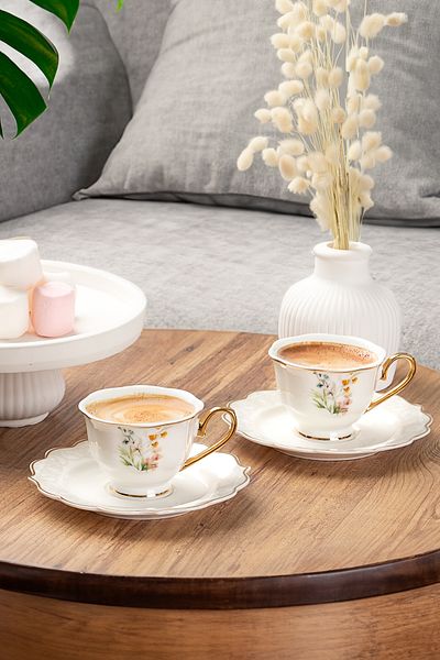 Porsima 101808 Valeria 6-Person Porcelain Coffee Cup Set - 12 Piece Gilded Coffee Cup Set