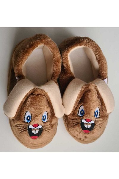ALKABUTİK Children's Non-Slip Sole Slippers, Cotton Lined, Rabbit Figured Multi-Purpose School Nursery Shoes, Home Shoes