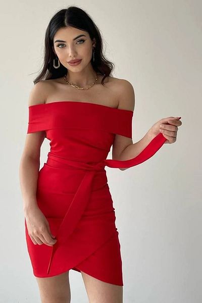 WOMAN VISION Rochie roșie pentru femei, fără bretele Atlas, cu bretele, rochie roșie 159