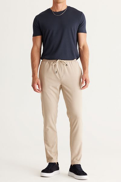 AC&Co / Altınyıldız Classics Men's Beige Slim Fit Comfortable Cut Waist Tied Side Pocket Jogger Pants