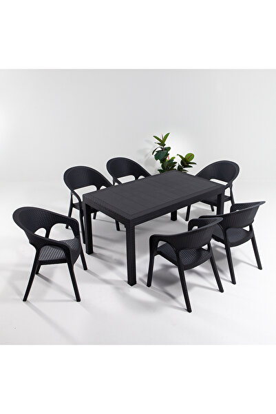 MOBETTO Garden 90x150 Bahçe&balkon&teras Masa Seti - Antrasit