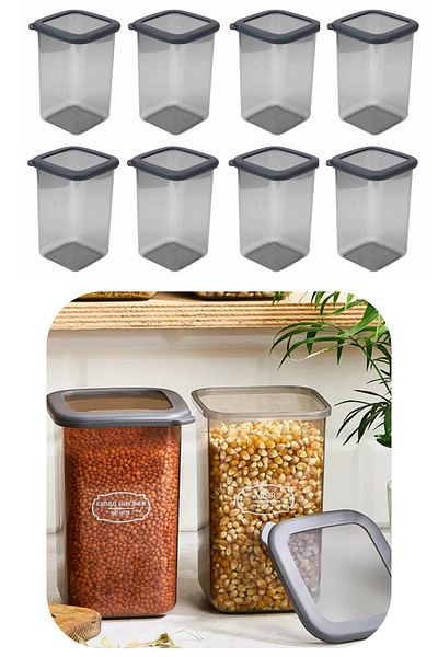 Eynel 1200ml Gray Square Storage Container Silicone Lid Airtight Dry Groceries Coffee Pulses Pasta Box