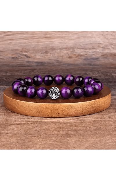 Tesbih Atölyesi Aaa+ Certified Purple Tiger Eye Stone Bracelet - Silver Apparatus