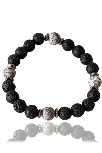 Tesbih Atölyesi Certified Special Design Patterned Jasper - Lava Stone Bracelet