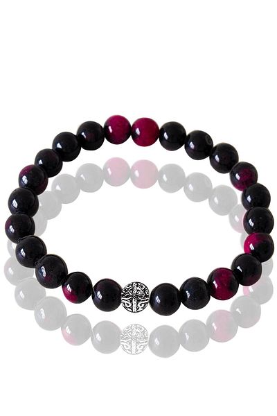 Tesbih Atölyesi Certified Black Purple Agate Stone Bracelet - With Silver Device