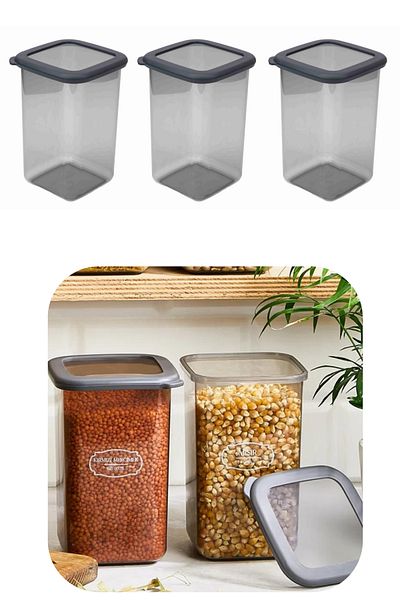 Eynel 1200ml Gray Square Storage Container Silicone Lid Airtight Dry Groceries Coffee Pulses Pasta Box