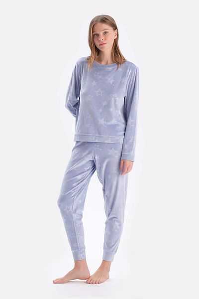 Dagi Set de pijamale tricotate cu detaliu Blue Seersucker Star