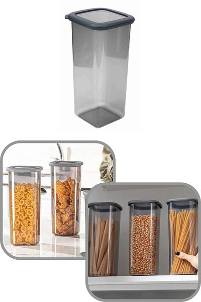 Eynel 1600ml Gray Square Storage Container Silicone Lid Airtight Dry Legume Coffee Pulses Pasta Box