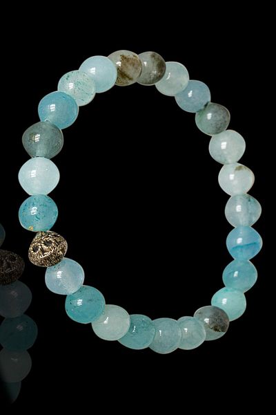 Tesbih Atölyesi Certified Blue Agate Stone Bracelet - With Silver Device