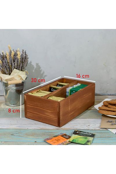 temamall Bag tea & Coffee Organizer, Natural wood, 30x16 cm