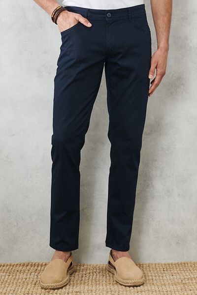 AC&Co / Altınyıldız Classics Férfi sötétkék Slim Fit Slim Fit 5 zsebes, rugalmas chino nadrág