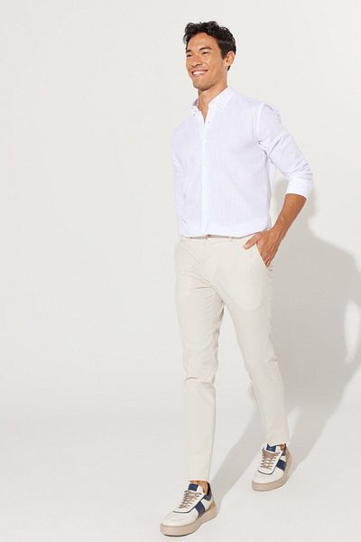 ALTINYILDIZ CLASSICS Ανδρικό μπεζ Slim Fit Slim Fit Seersucker με σχέδιο εύκαμπτο παντελόνι με πλαϊνές τσέπες