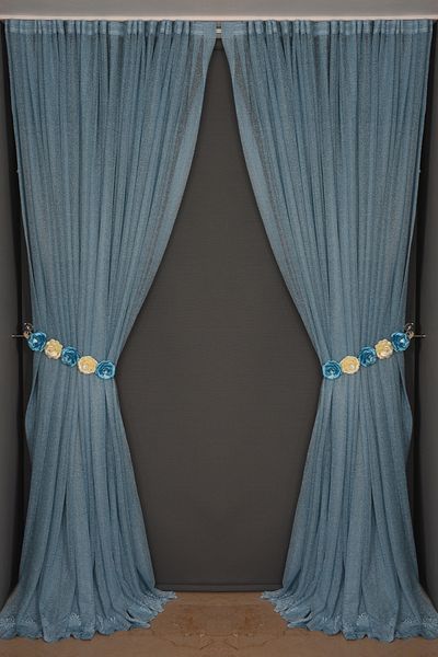 AKÇA TEKSTİL NARROW BLUE COLOR SINGLE WING Ready-made Planted Pleated Background Curtain 75*260 cm