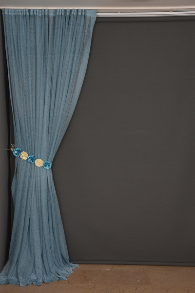 AKÇA TEKSTİL NARROW BLUE COLOR SINGLE WING Ready-made Planted Pleated Background Curtain 75*260 cm