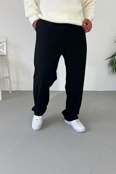 MENOFOURSWEAR Baggy Fit Pleated Elastic Waist Fabric Trousers Black