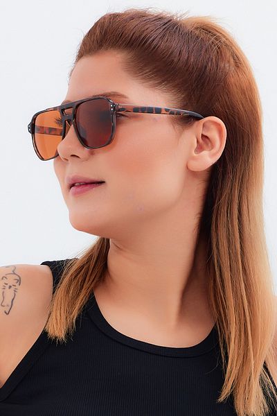 Nilu Moda نظارات شمسية بنمط ليوبارد بجسر مزدوج