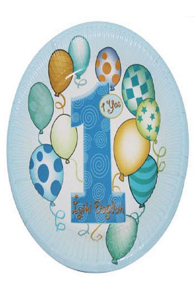 Kazanabil 8 PACK 1 YEAR OLD BIRTHDAY ROUND CARDBOARD PARTY PLATE BLUE