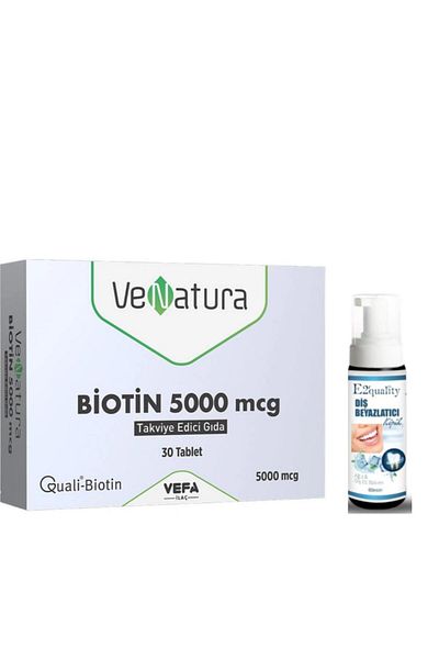 VeNatura Biotin 5000 Mcg Supplementary Food 30 Tablets Teeth Whitening Foam Gift