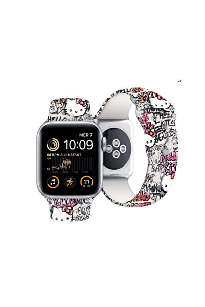 Hello Kitty Apple Watch 40mm Uyumlu Lisanslı Etiket Graffiti Silikon Kordon