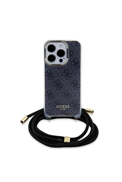 Guess iPhone 15 Pro Uyumlu Kılıf Guess Lisanslı Çapraz Kordon 4G Desenli Kapa...