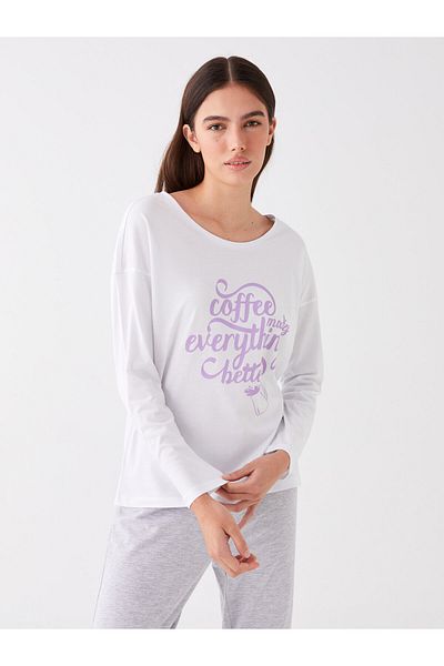 LC Waikiki Damen-Pyjama-Set mit langen Ärmeln und Rundhalsausschnitt – bedruckt