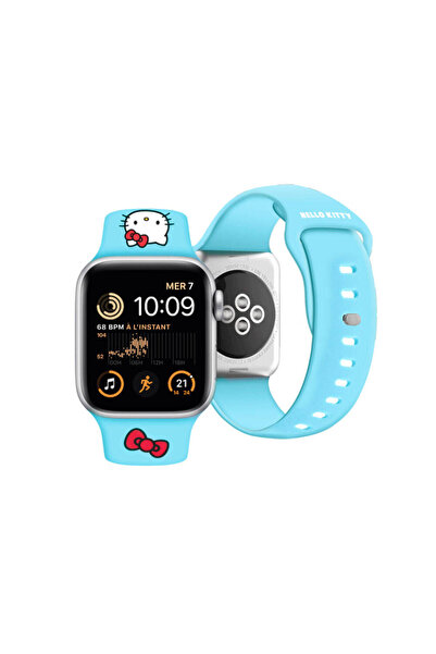 Hello Kitty Apple Watch 41mm Uyumlu Lisanslı Yazı Logolu Fiyonk & Kitty Head Silikon Kordon