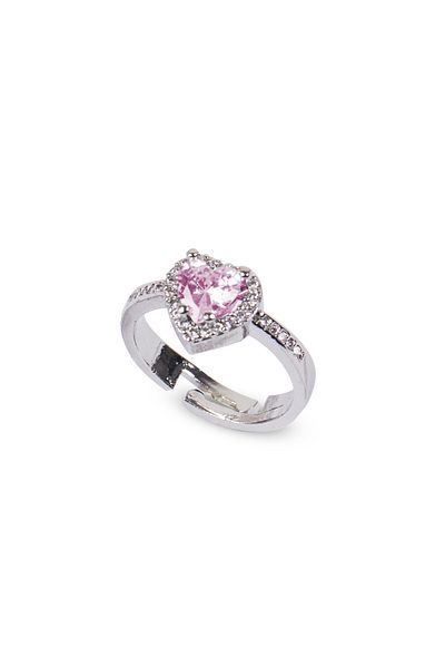 Elika Silver Women's Stone Detailed Pink Heart Model Ring