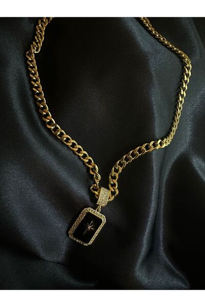 designbyeliftelmaz ZIRCON STONE GOLD BLACK DETAILED NECKLACE
