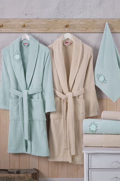 Hobby Line - Cotton Bathrobe Set - S. Green Cream