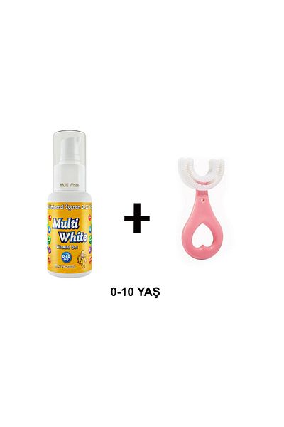 Multi White Banana Flavored Children's Toothpaste 50 ml and U-Shaped Pink Toothbrush