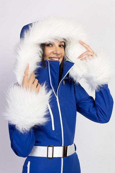 serpildinc Sd White Fur Detailed Hooded Ski Jumpsuit