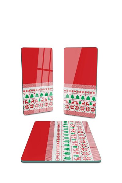 Decovetro New Year's Pattern - Set of 3 Rectangular Plaid Plates, Glass Presentation Service