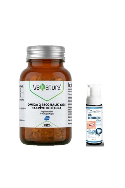 VeNatura Omega 3 1600 Fish Oil 30 Soft Capsules - Tooth Whitening Foam Gift