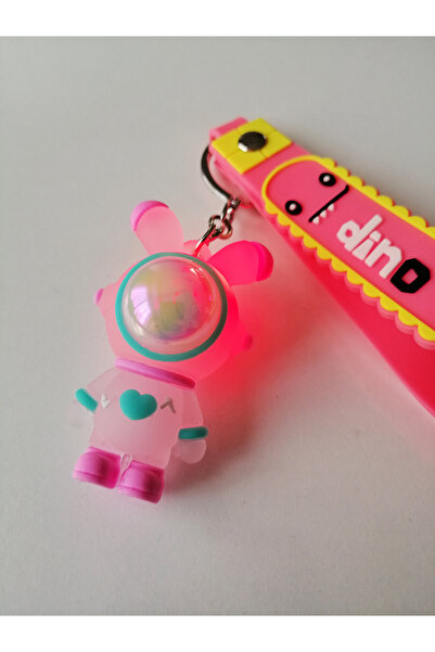 Dino Rengarenk Işıklı Astronot Anahtarlık Pembe